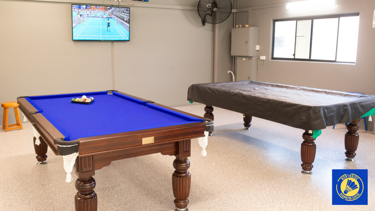 Northside Badminton Centre Play Pool Pool and snooker tables at Northside Badminton Centre in Brendale, offering a relaxed space for social games and entertainment between matches