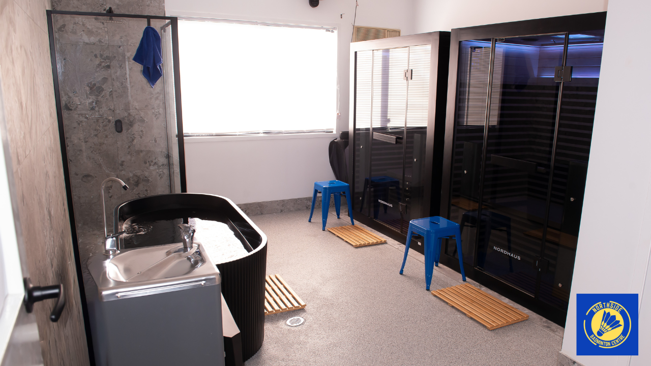 Wellness Centre at Northside Badminton Centre in Brendale featuring infrared saunas, an ice bath, and recovery facilities for relaxation, muscle recovery, and post-workout wellness