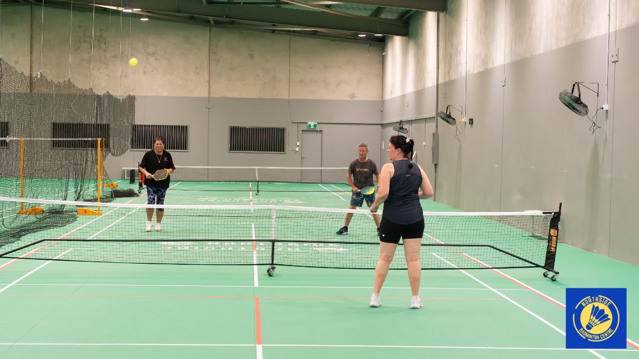 Indoor pickleball courts at Northside Badminton Centre in Brendale, North Brisbane, offering court hire, social pickleball, and beginner-friendly games